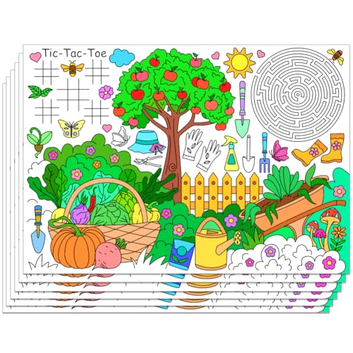 WEBEEDY 30 Sheets Coloring Placemats Planting Themed Coloring Activity Place Mats for Table Decor,Color Your Own Summer DIY Paper Placemats for Restaurant Home Kitchen Fun Drawing Supplies,15.7x11inch