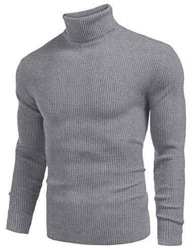 Image of COOFANDY Mens Ribbed Slim Fit Knitted Pullover Casual Turtleneck Sweater | Premium anti-shrink knit turtleneck. Soft, warm & stretchy-perfect for casual, work or outdoor wear in fall /winter.
