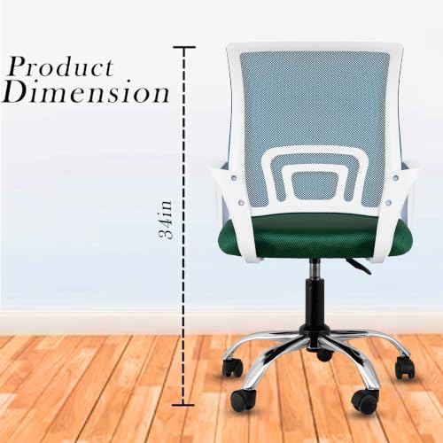 Image of Casa Copenhagen Mesh Mid Back Office /Study /Computer /Revolving /Desk Chair for Work from Home -Metal Base, Height Adjustable Seat - Green & White Handle