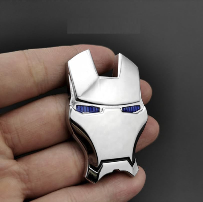 Image of JVCV 3D Metal Iron M face Sticker Chrome Logo Decal Emblem Badge for All Cars Bikes Laptops Headphones Helmets Home Office Accessory (Iron M Face, Silver-Blue Eyes)