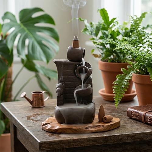 Image of Hem Ceramic Back Flow Burner Set-Wall Fountain,Elegant Incense Holder for Meditation & Relaxation, Aromatic Experience with Backflow Design,Perfect for Home,and Yoga Spaces,Enhances Focus,Black