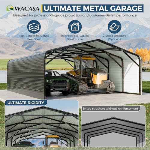 Image of 20x26 FT Heavy Duty Carport 2-Sided Enclosure Garage with Reinforcement | 2-Carports | Galvanized Steel Roof| Ground Anchors | Snow /Wind Resistant | Fits Trucks, RVs, Pickups, Boats, Tractors, SUVs