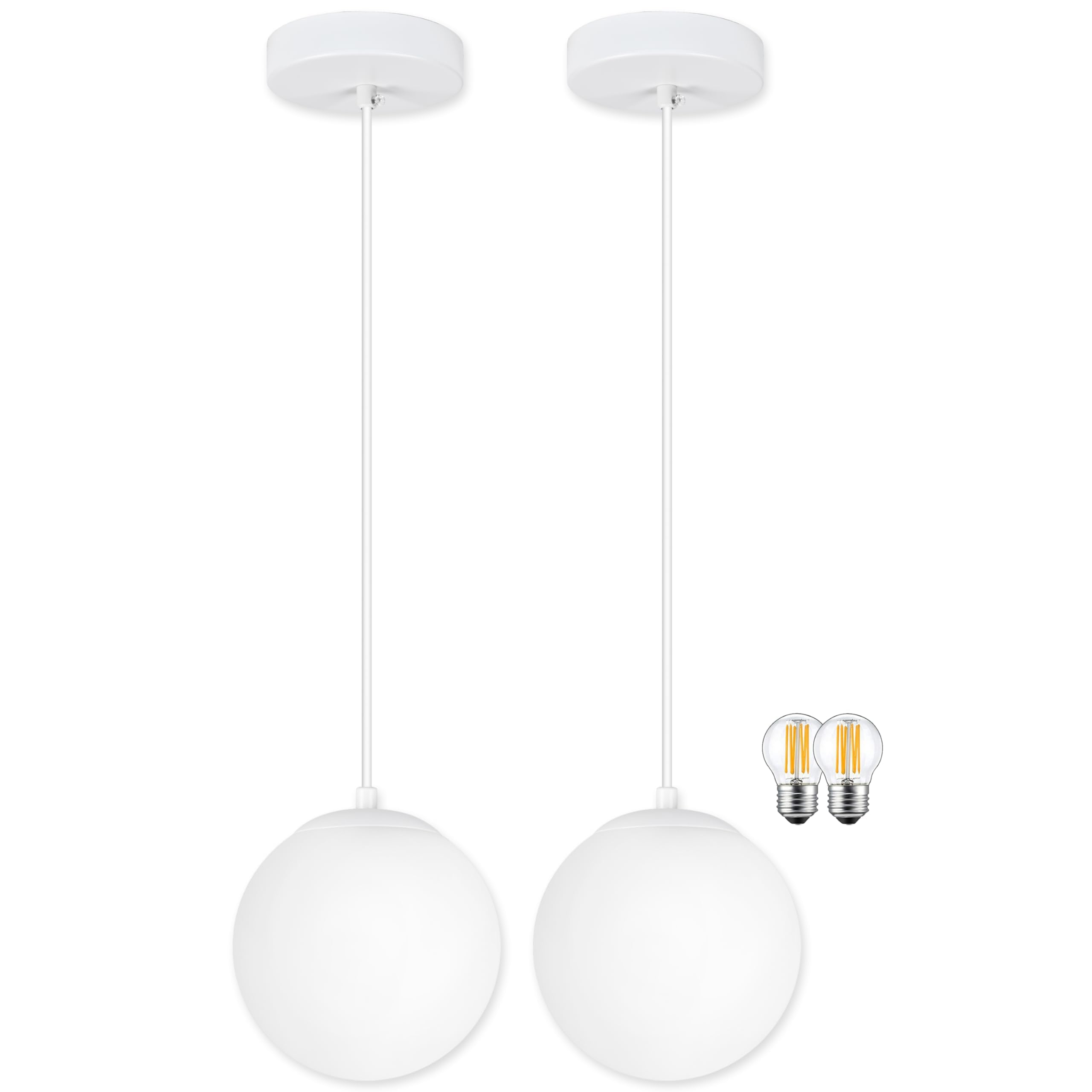 Photo 1 of KoKo&Yukina 6 Inch Globe Pendant Light White Globe Pendant Lights Kitchen Island Mid Century Light Fixture with Milky White Glass Shade for Dining Room (2 Pack)