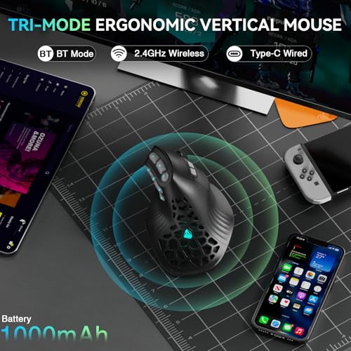 Image of SOLAKAKA E9 PRO Vertical MMO Gaming Mouse with 8K Dongle- 36000 DPI PAW3395 Sensor,8,000Hz Polling Rate,Tri-Mode Ergonomic Wireless Mouse with 10 Side Buttons,RGB Mouse for PC /Mac - Black