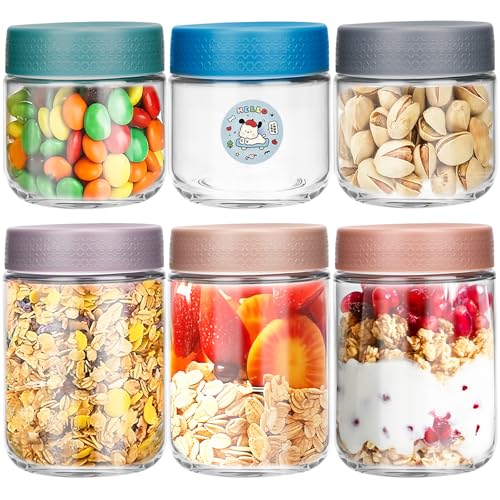 BBWELL 6pcs Tarros de Cristal,Tarros de Cristal con Tapa,Frascos de Vidrio,Herméticos con 3 Cucharas Doradas para Avena,Pudín,Mermelada,Ensalada,Yogur