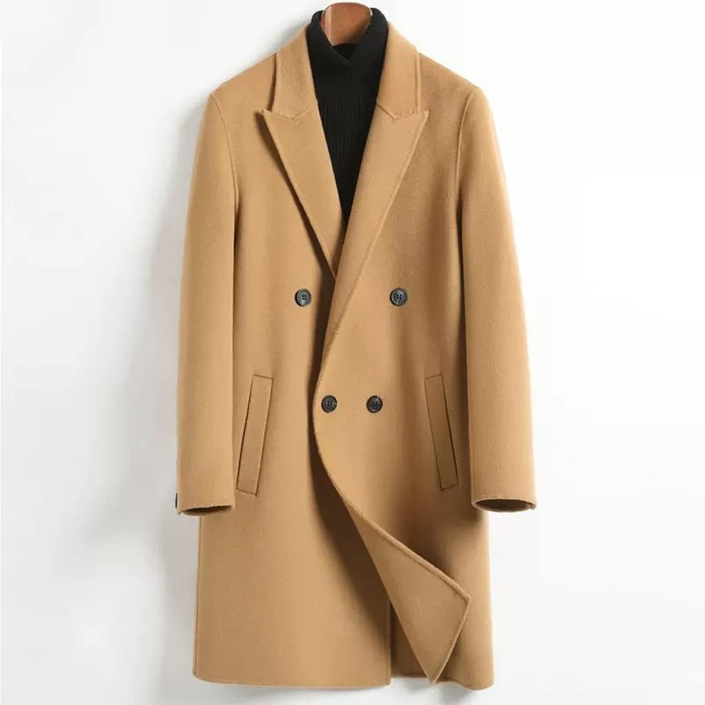 Double-Breasted Tweed Coat Men's Double-Sided Nylon Jacket Autumn and Winter Trench Coat(L Code)