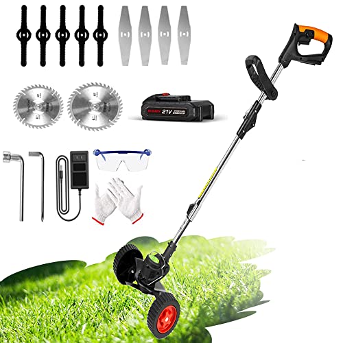 HUDAEN Cordless Grass Trimmer Weed Wacker, 3-in-1 String Trimmer Lawn Edger with 21V 2Ah Li-ion Battery for Garden and Yard with Wheel, Lightweight Adjustable Height Weed Eater Tool(Black) HUDAEN Cordless Grass Trimmer Weed Wacker, 3-in-1 String Trimmer Lawn Edger with 21V 2Ah Li-ion Battery for Garden and Yard with Wheel, Lightweight Adjustable Height Weed Eater Tool(Black)