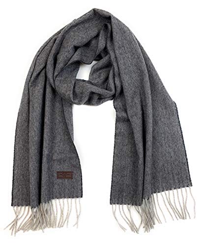 Mens Cashmere Scarf  100% Italian Cashmere, 66 inches x 12 inches, by Hickey Freeman (Gray Herringbone)