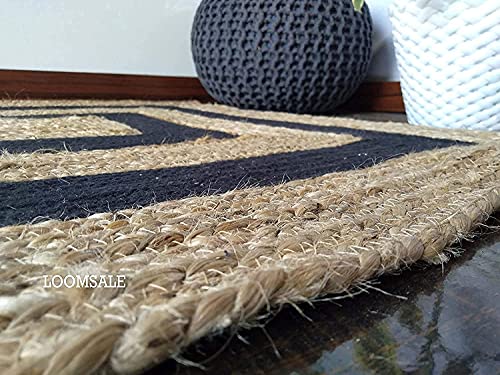 Image of Jute Braided Natural Hand Woven & Reversible Rug for Living Room Kitchen Entryway, Farmhouse Rustic Burlap Carpet Floor Mat (Blackjute, 2X8-feet)