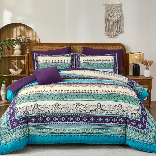 Image of Boho Comforter Set King Size,8 Pieces Paisley Border Bedding Set