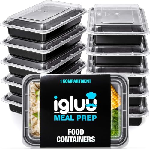 Igluu Meal Prep Boxen mit Deckel (10er-Pack) - wiederverwendbar mikrowellen- gefrier- spülmaschinengeeignet stapelbar - 828ml Fassungsvermögen - 1 großes Fach - aus BPA-freiem Kunststoff