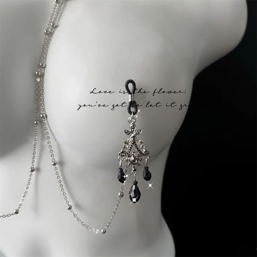 Baroque Black Swan Nipple Clamps with Chain Necklace - Adjustable Non-Piercing Sensory Toys for Women, Beginners Sensual Play (): Nipple Rings