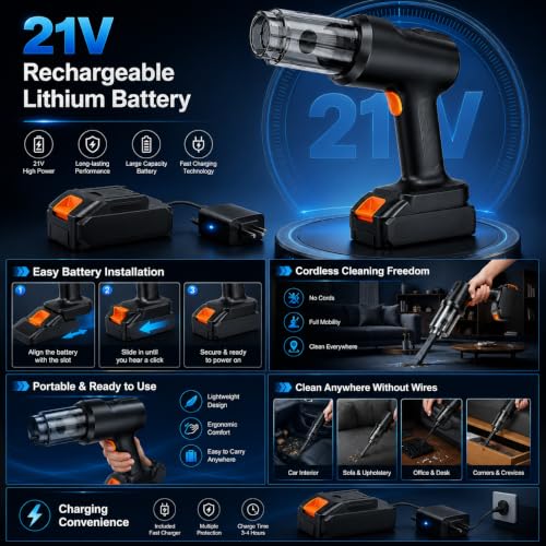 Image of Cordless Handheld Car Vacuum Cleaner with Multi Nozzle Kit