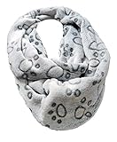 JameStyle26 Kuschelig Warmer Winter Loop Schal Fleece Schlauchschal Rundschal mit Stern oder Pfote (Pfote Grau)