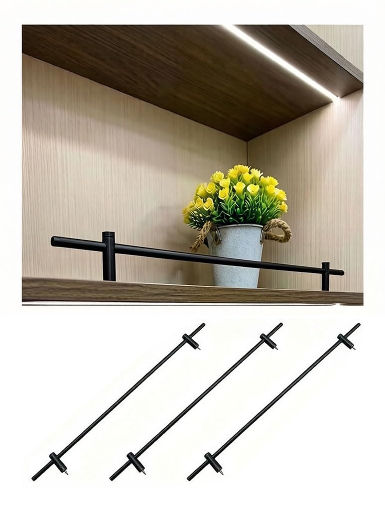 3 Packs Shelf Guard Rail for Floating Shelves, Decorative Shelf Rail Anti-Fall Fence Set Enclosure, Metal Anti-Fall Railing for Bookcase Closet Shoe Rack(3pcs Black,91cm/36)