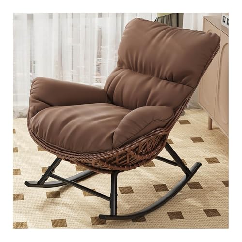 TJKK Mecedora mecedora de ratán acolchada para exteriores, mecedora de patio, silla mecedora para interiores y exteriores, para dormitorio, sala de estar, patio, porche, jardín, terraza, césped