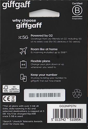 Giffgaff 02 3 G/4G - Triple SIM Card Plus £5 di