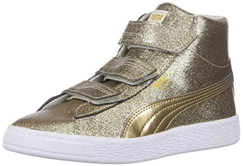 PUMA Unisex Basket Mid Strap Glitz Kids Sneaker, birch, 10.5 M US Little Kid