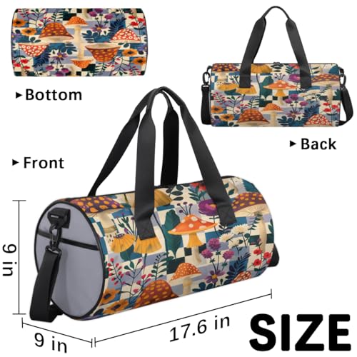 Mushroom Flower Round Barrel Sports Fitness Bag, Travel Luggage Bag, Reusable Handbag, Suitable For Men and Women3