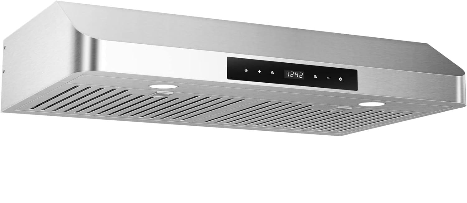 Range Hood 36 inch Under Cabinet, 900CFM Kitchen Vent Hood, Permanent Stainless Steel Filters，Top and Rear Vents