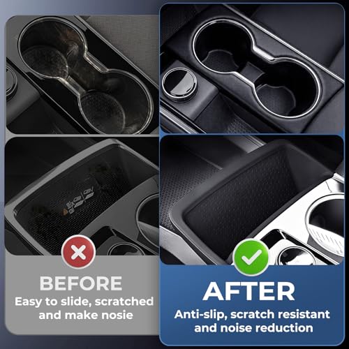 Image of Cup Holder Insert & Wireless Charging Protective Mat for Chevrolet Equinox 2026 2025(Not for EV) Interior Accessories Cup Holders & Wireless Charger Cover Pad for Chevy Equinox 2025-2026, Black