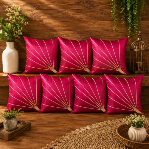 Image of Noor Silk Cushion Covers Pack of 7 | 16x16 Inches, Pink