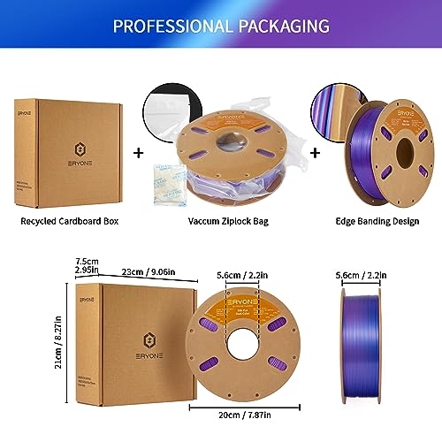 Image of ERYONE Silk Dual Color PLA Filament 3D Printer 1.75mm + /- 0.03mm, Bicolor Filament Two Tone PLA 1KG(2.2lbs) Cardboard Spool, Purple Blue