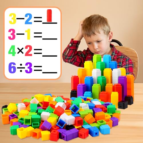 Image of 500 Pcs Linking Cubes Math Educational Counting Toy Connecting Counting Blocks Manipulatives Learning Activities Toys for Kindergarten Homeschool Preschool Supplies