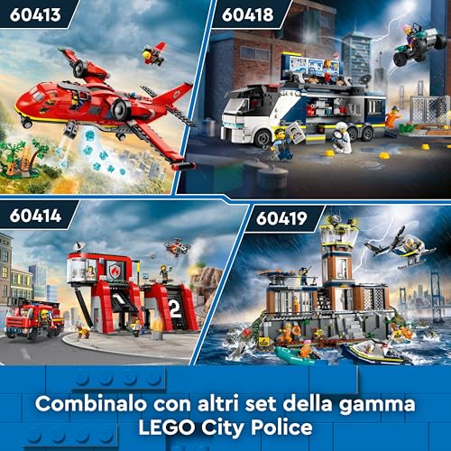City Prigione sull’Isola della Polizia, Giocattolo ricco di Funzioni con Elicottero, Barca, Gommone da Costruire, 7 Minifigure, Cane e Squalo, Giochi per Bambini e Bambine da 7 Anni in su 60419 - Lego - Immagine 6