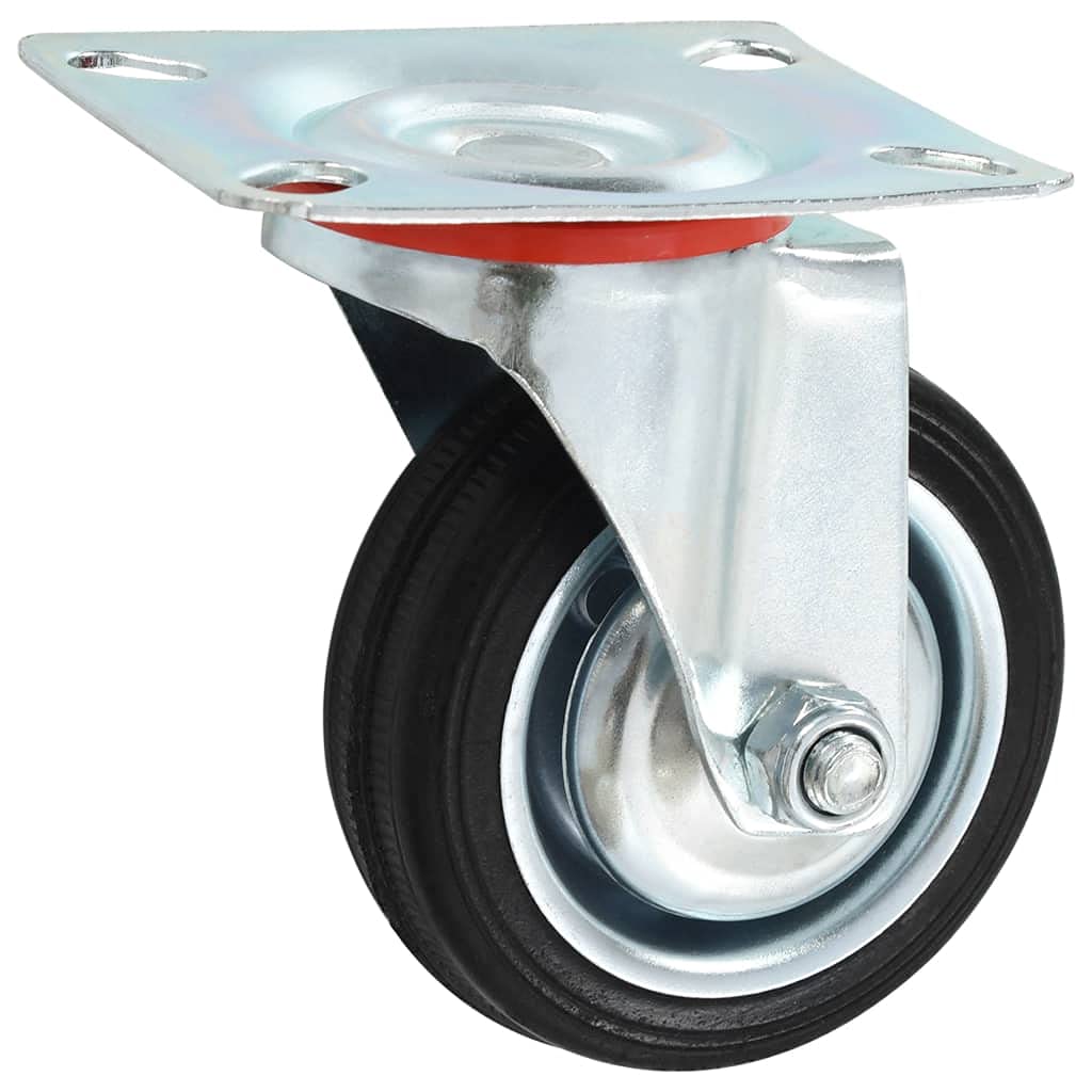 Lenkrollen Set 4 Stück 75 mm Gummi Eisen Zinkbeschichtung, 50 kg je Rolle, mit Doppelbremsen, für Werkbank Wagen Regal Transporttechnik Lagerlogistik
