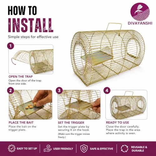 Image of Divayanshi Heavy Duty Rat & Mouse Trap Cage | Strong Iron Wire Pinjara for Catching Small & Large Rats | Safe Reusable Chuha Trap for Home, Warehouse, Food Units & Hotels