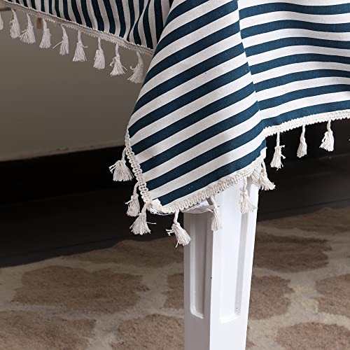 House of Quirk Rectangle Tablecloth Cotton Linen Table Cloth Dust-Proof Table Cover for Kitchen Dinning Tabletop Decoration (140x180cm, Blue/White Stripes)