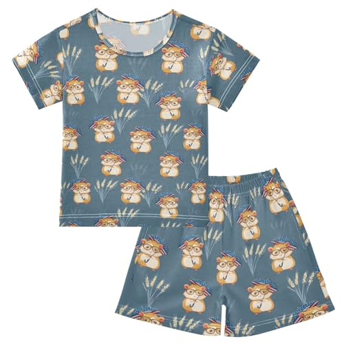 ALAZA Cute Hamsters Pajama Set Short Sleeve Sleepwear Soft Lounge Nightwear