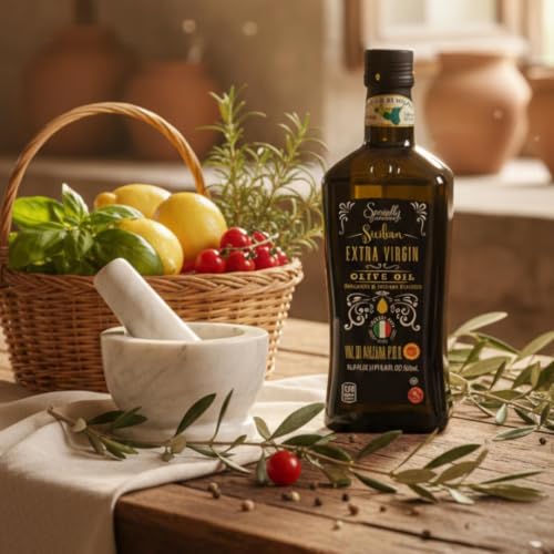 Image of Premium Sicilian Extra Virgin Olive Oil - Val di Mazara PDO, Smooth & Cold-pressed - 16.9 fl oz Glass Bottle (1, 16.9 fl oz)