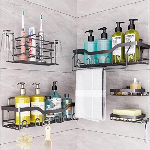 Doiueioa Shower Caddy 6 Pack Shower Organizer, Shower Shelves, Adhesive Large Shower Shelf for Inside Shower Rack No Drilling Rustproof Bathroom Organizer, Black