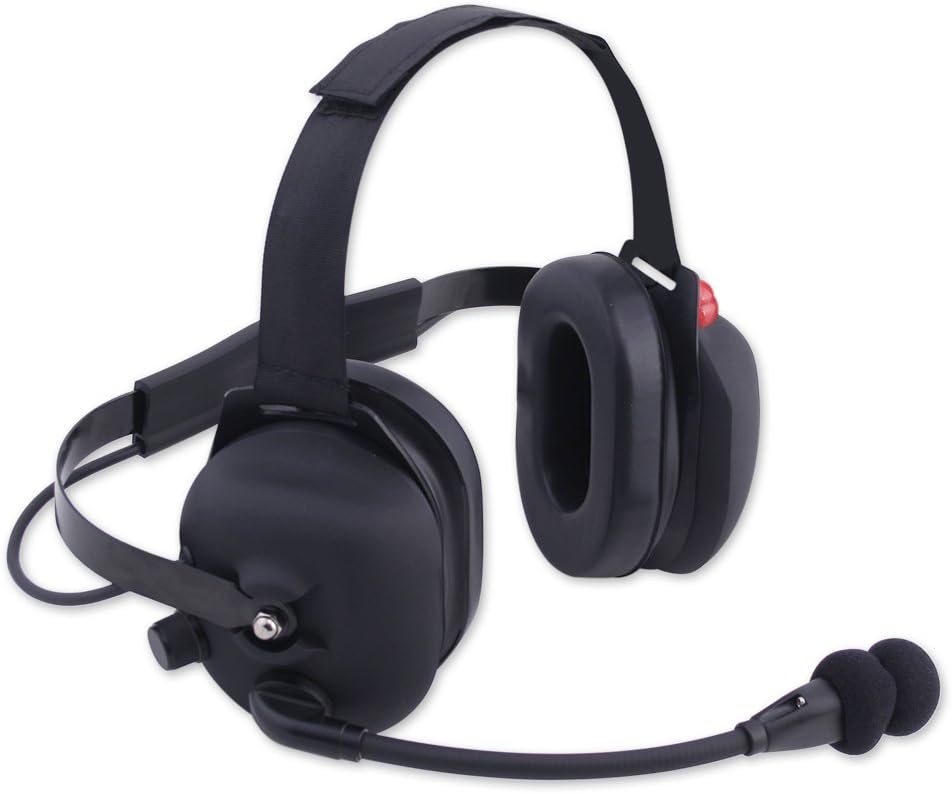 Rugged Radios H43-BLK-K Black Rubber Coated Two-Way Behind The Head Racing Headset with Dynamic Noise Cancelling Mic and 3.5mm Input Jack for Music and Scanners