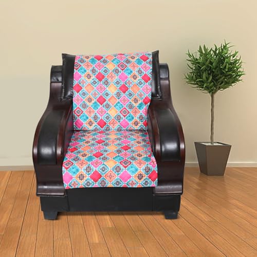 Image of 5 Seater Sofa Cover | Universal Non-Slip Fully Covered Protector for 3+1+1 Sofa Set | Durable Slipcover for Living Room Diamond Delight (Bright Multicolor)