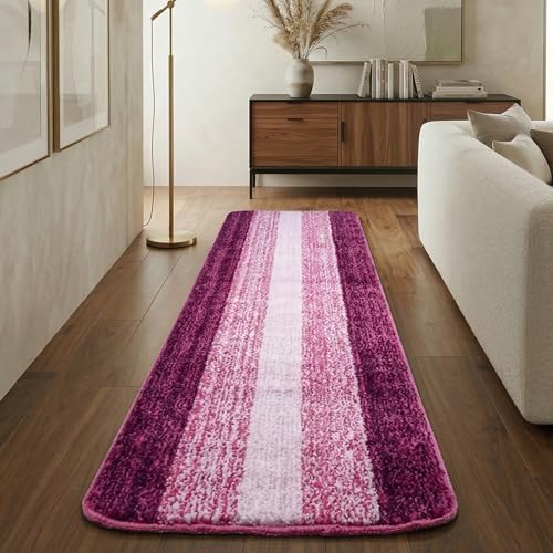 Image of Saral Home Microfiber Striped Rectangle Anti-Skid Runner | Soft & Super Absorbent, Washable Multipurpose Bedside Runner for Home /Kitchen /Lobby /Office Entrance, 50X180 CM | Pack of 1 (Black)