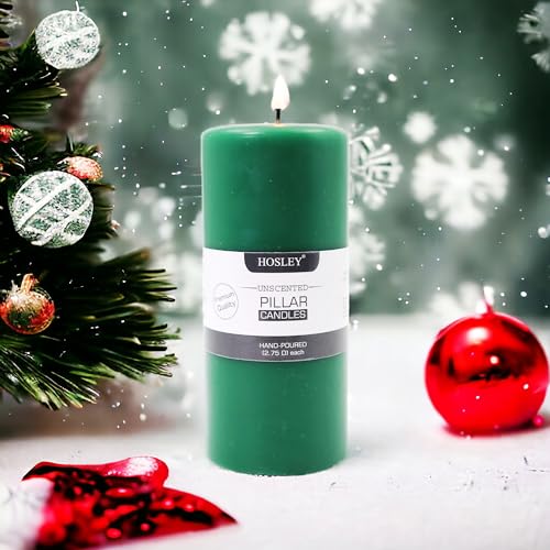 Image of HOSLEY 6 Inch Long Unscented Green Pillar Candles| Decoration Candles|Soy & Paraffin Wax Candles Perfect for Home Decor, Party, Wedding, Gifting|90 Hours Burn Time|Smokeless & Dripless|Pack of 1