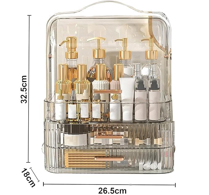 Image of MECHDEL Makeup Organizer /Makeup Box for Storage /Make Up, Cosmetic, Skincare Organiser for Women /Elegant Makeup Vanity with Transparent Drawer /Makeup Cosmetic (Makeup Storage Box- Handle (TR))