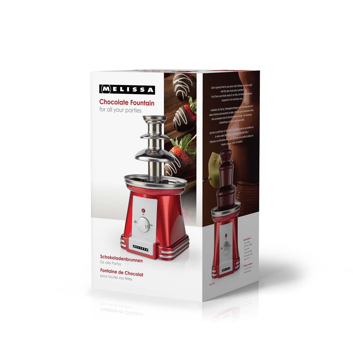 Melissa 16310186 Fontaine à chocolat rétro 32 cm - 3 niveaux métal rouge et blanc - maintien au chaud - tout type de chocolat - facile à nettoyer - optimale pour fêtes et desserts