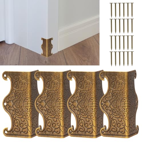 4 Pcs Baseboard Corner Protectors Vintage Metal Skirting Board Corner Protectors for File Boxes Bookshelves Wooden Cases Jewel Cases Decorative (Bronze)