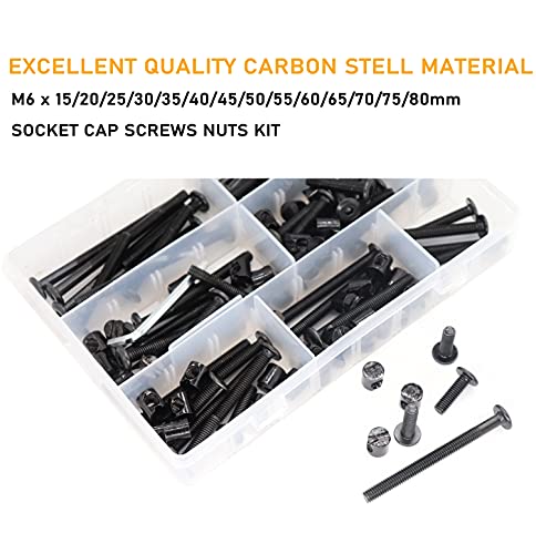 Baby Bed Crib Screws Hardware Replacement Kit, 114pcs M6x15/20/25/30/35/40/45/ 50/55/ 60/65/ 70/75/ 80mm Hex Drive Socket Cap Screws Barrel Nuts Assortment Kit for Beds Chairs Furniture