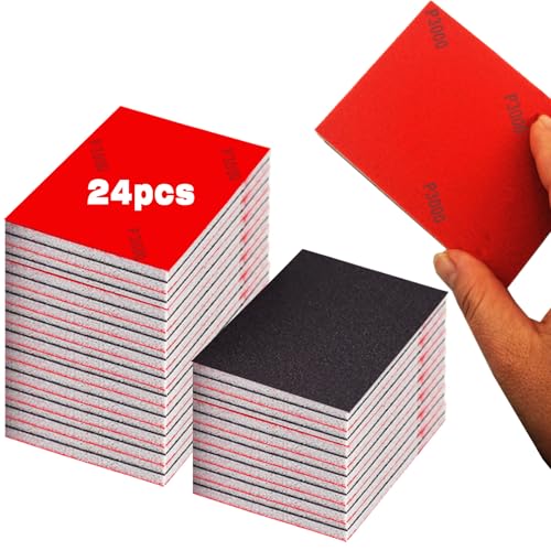 YFLeomry 24 Pièces Eponge Poncage，Grains 180-4000,Eponge Abrasive De Ponçage Cale a Poncer Kit Papier Abrasif Sec et Humide pour Modèle de Construction...