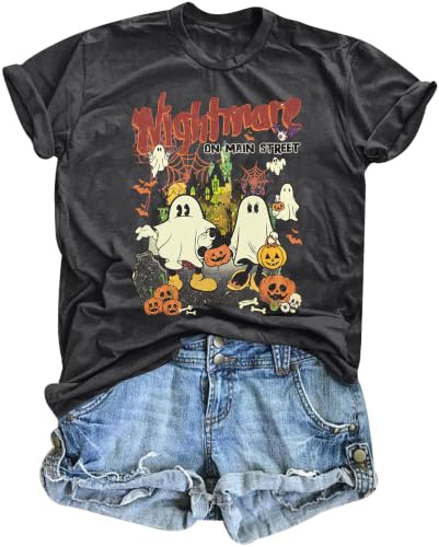 Magical Halloween Shirts for Women Funny Nightmare On Main Street Graphic Tees Spooky Season Casual Short Sleeve Fall Tops