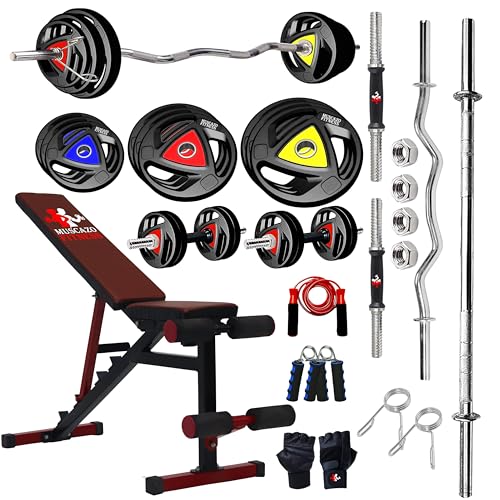 Image of Adjustable Weight Bench with 30KG Rubber Coated Home Gym Combo Kit | Complete Strength Training Set for Men & Women