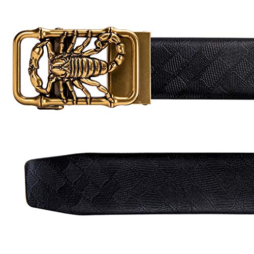 Image of Dubulle Designer Men's Belts, Ratchet Leather Sliding Buckle Dress Belt | 1 3 /8 inch(3.5cm) Genuine Leather Adjustable Strap, Automatic Ratcheting Buckles, Gift‑Boxed, Trim to Fit, for Business Casual