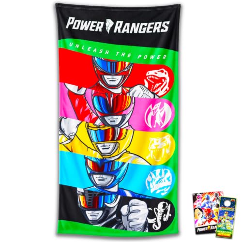 Power Rangers Towel Set for Kids - Bundle with 27" x 54" Towel, Tattoos, Stickers and More | Power Rangers Pool and Bathroom Set