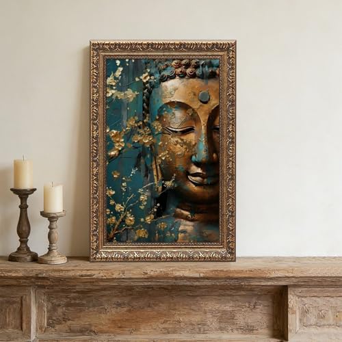 Tableau bouddha méditerranéen impression sur toile de lin 61x91