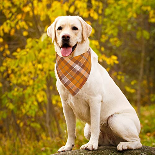 Adoggygo Fall Dog Bandanas 2 Pack, Halloween Thanksgiving Dog Bandana, Orange Plaid Dog Scarf, Multiple Sizes Offered, Holiday Bandana For Large And X-Large Dogs (X-Large, Orange) #TOP1